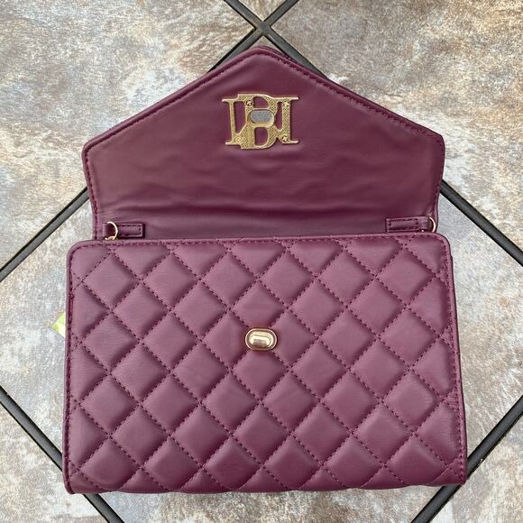BADGLEY MISCHKA Plum Diamond Quilt Convertible Envelope Crossbody Bag $129 NEW - Picture 10 of 16